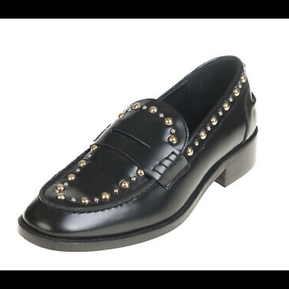 MAJE Freddy Studded Leather Loafers in Black